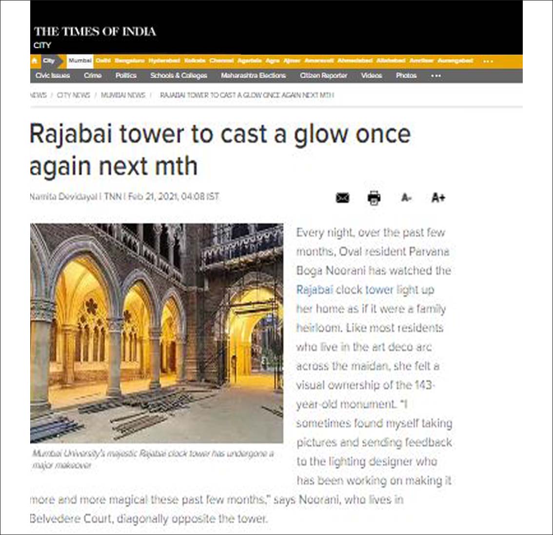 Rajabai tower to cast a glow once again next month, Time of India